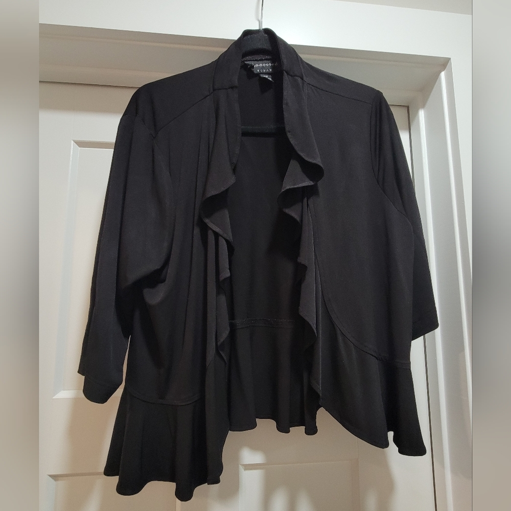 Black Ruffled Open Cardigan